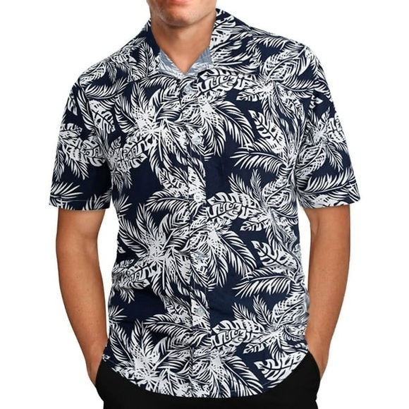 Jogal Men's Black and White Tropical Print Casual Button-Down Shirt - Picture 1 of 4